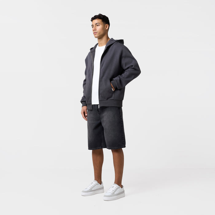 Waffle Full Zip Hoodie | Charcoal