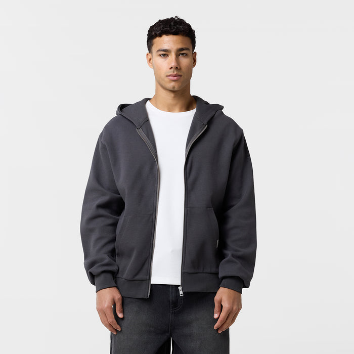 Waffle Full Zip Hoodie | Charcoal