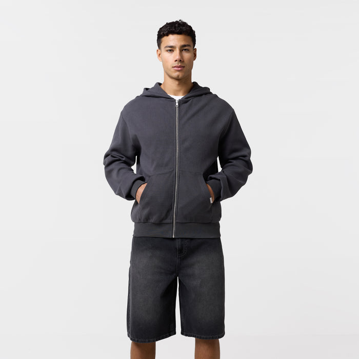 Waffle Full Zip Hoodie | Charcoal