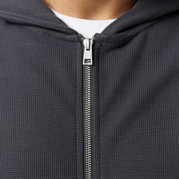Waffle Full Zip Hoodie | Charcoal