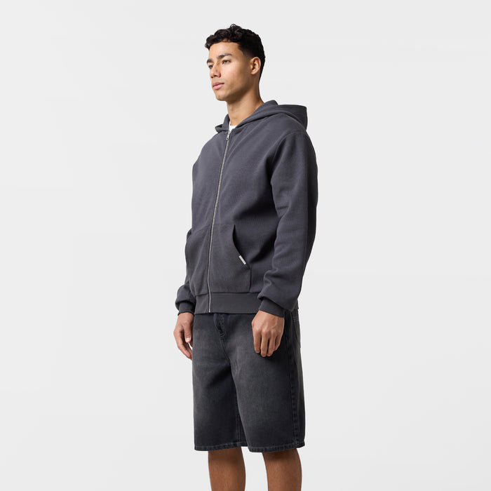 Waffle Full Zip Hoodie | Charcoal