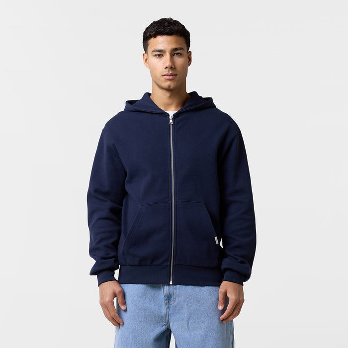 Waffle Full Zip Hoodie | Navy