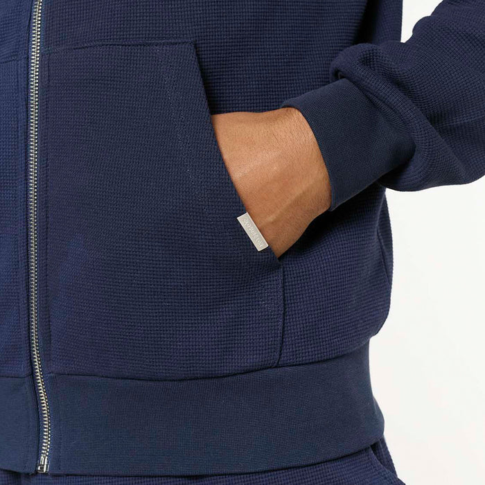 Waffle Full Zip Hoodie | Navy