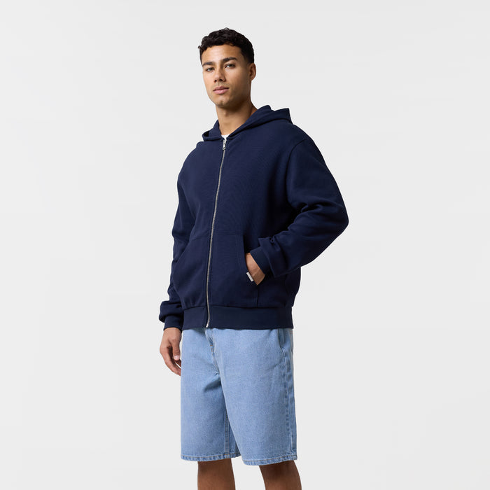 Waffle Full Zip Hoodie | Navy