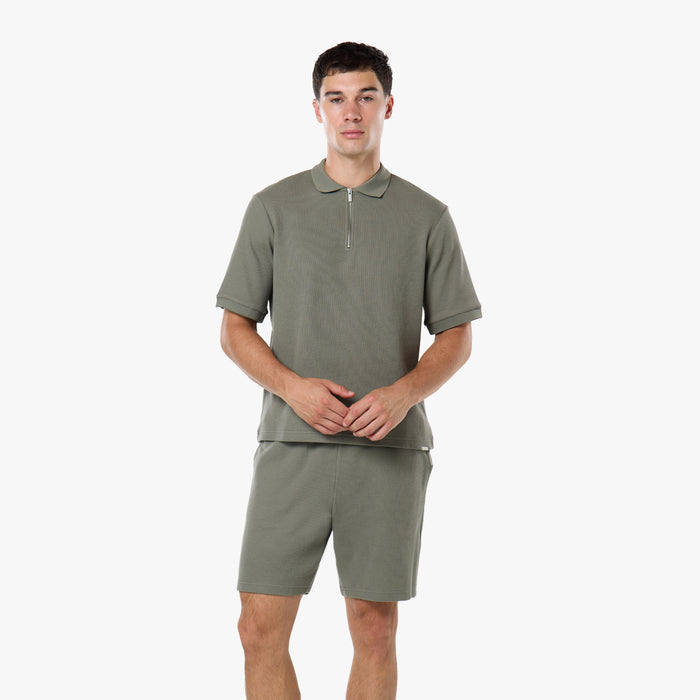 Waffle Knit Zip Polo | Olive