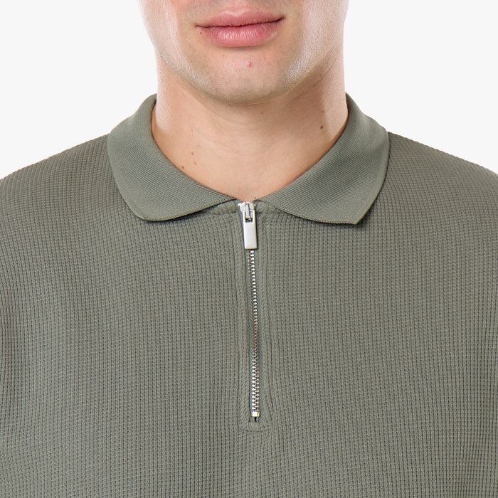 Waffle Knit Zip Polo | Olive