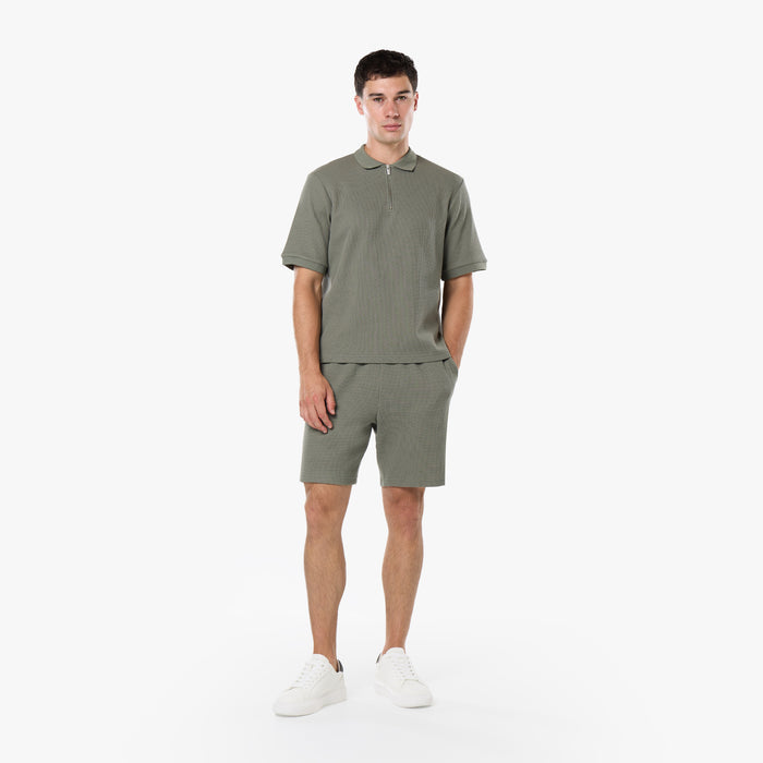 Waffle Knit Zip Polo | Olive