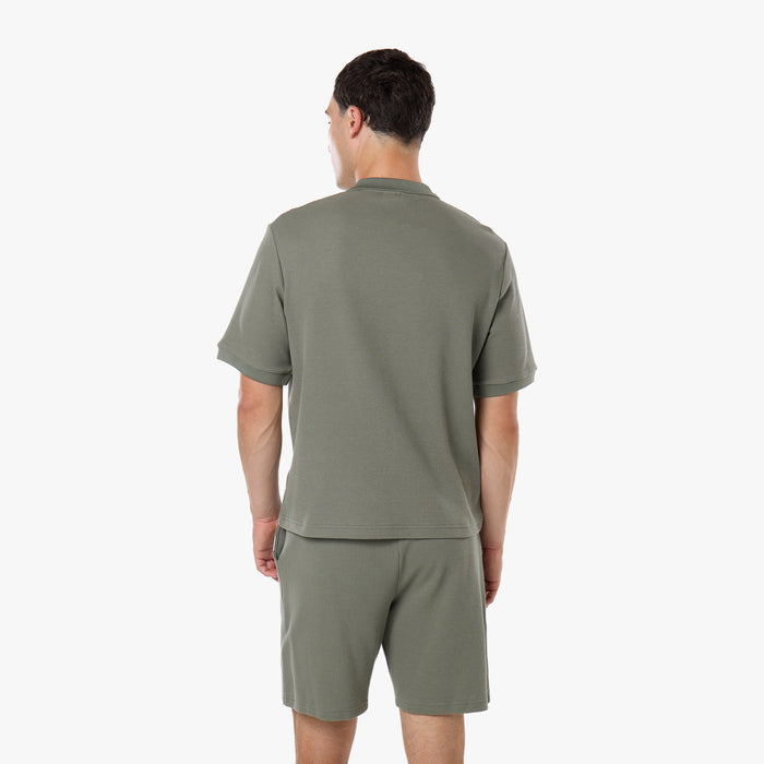 Waffle Knit Zip Polo | Olive