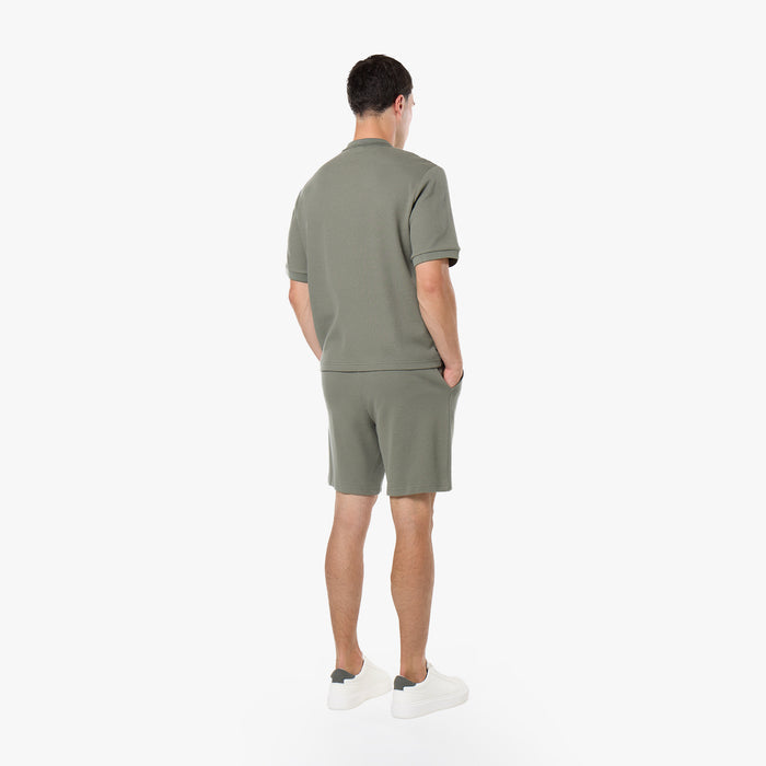 Waffle Knit Zip Polo | Olive