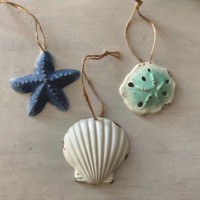 Weathered Metal Shell Ornament