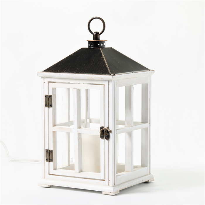 Weathered White Wooden Candle Warmer Lantern