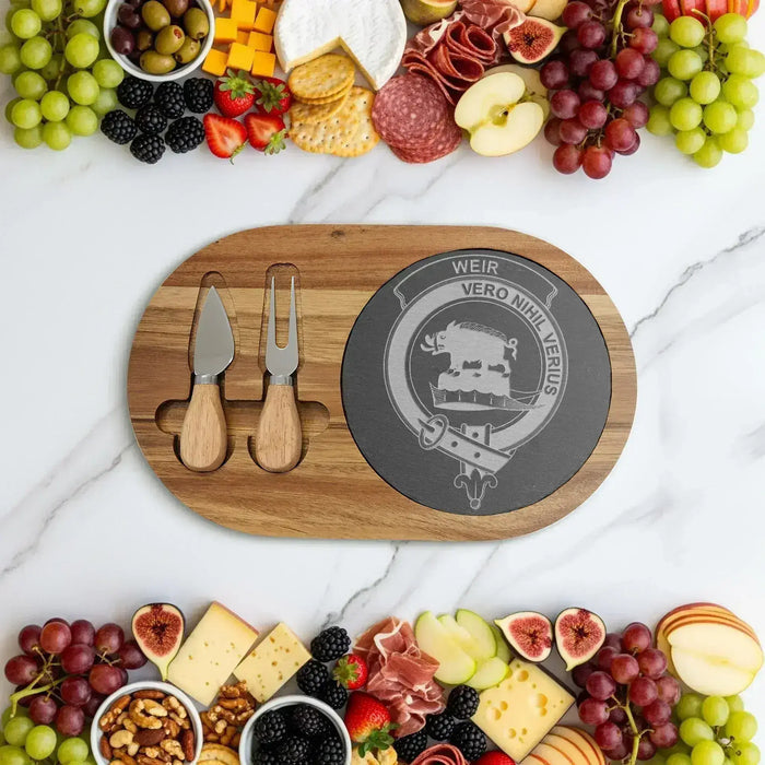 Weir engraved Scottish heritage serving board in acacia wood and slate
