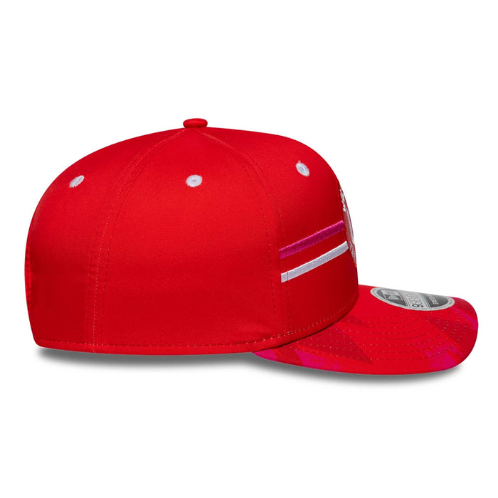 Pictured is this The Hundred 2026 Welsh Fire Tan Cymreig 9SEVENTY Stretch Snap Adjustable cap in red. 6
