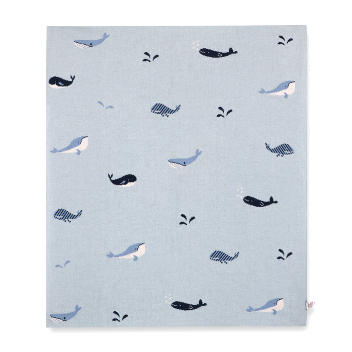 Whales Jacquard Sweater Knit Organic Cotton Baby Blankets by Viverano