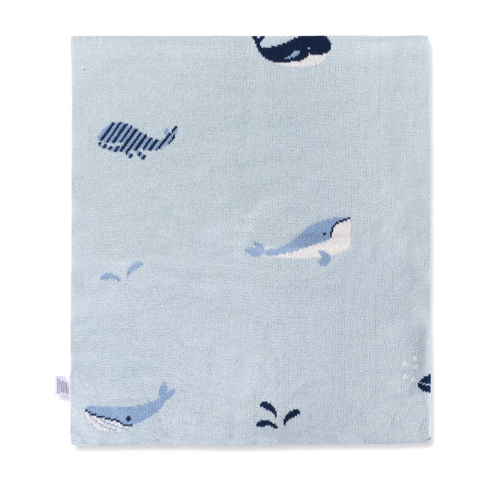 Whales Jacquard Sweater Knit Organic Cotton Baby Blankets by Viverano