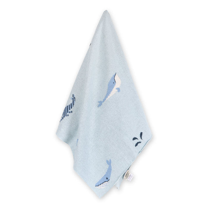 Whales Jacquard Sweater Knit Organic Cotton Baby Blankets by Viverano