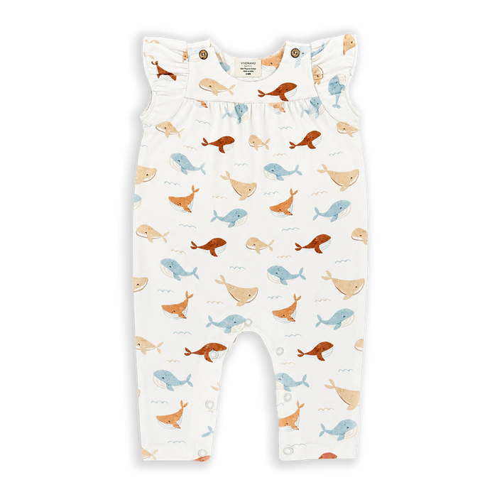 front of whales wrap neck baby- girl jumpsuit made of organic jersey
