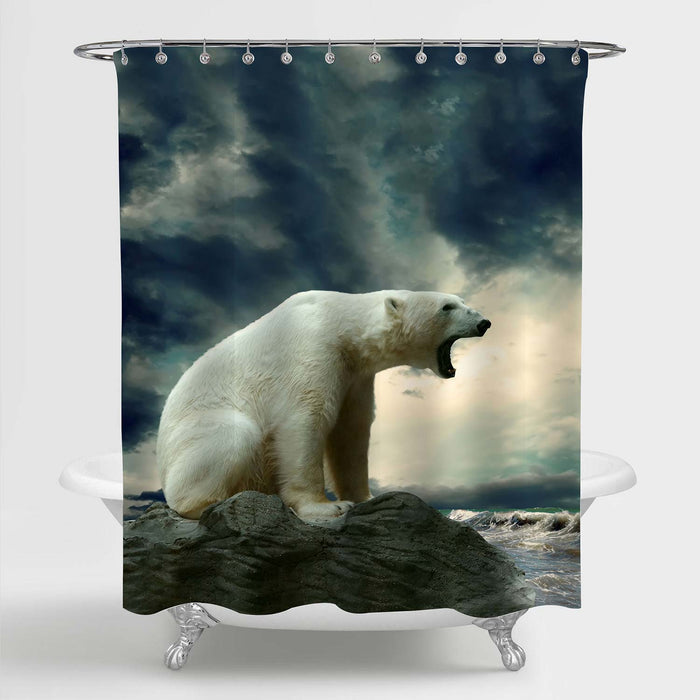White Polar Bear Hunter on the Ice Shower Curtain