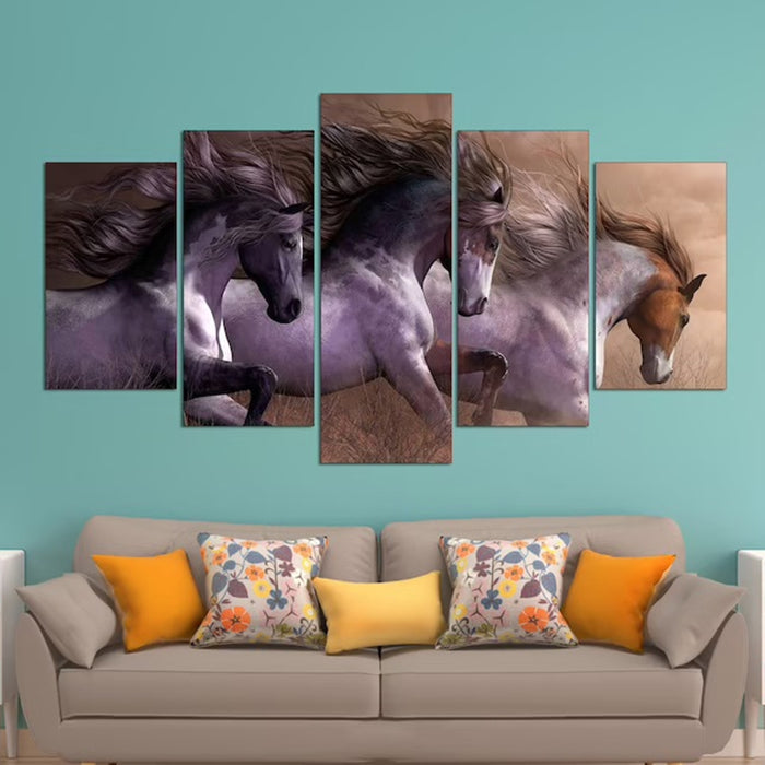 White Three Horses Running Wall Art Frame Canvas Printing Decor