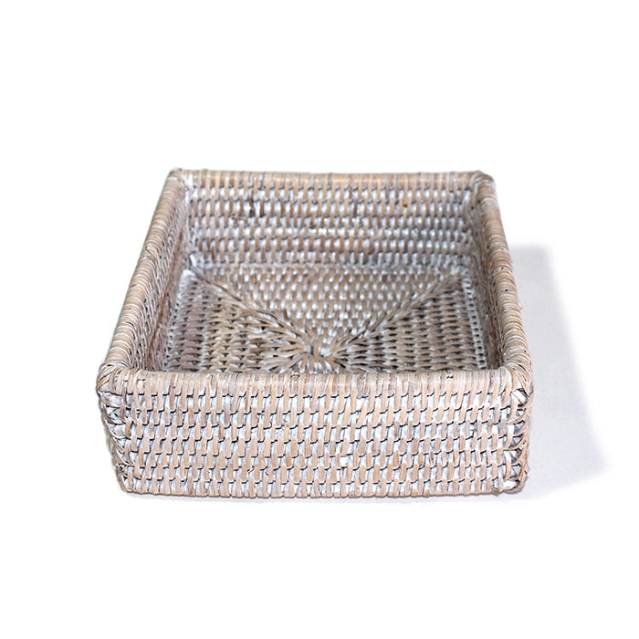 Whitewash Square Rattan Cocktail Napkin Box