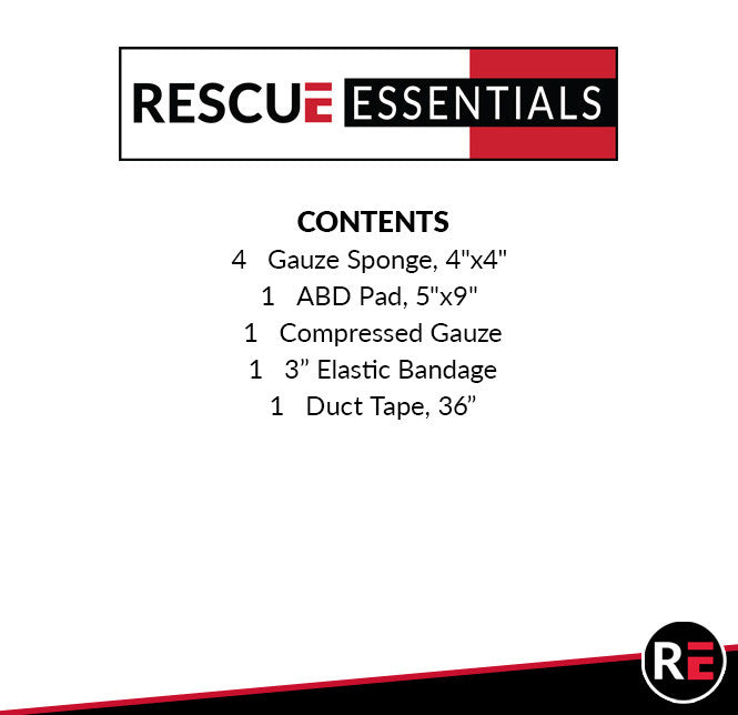 Rescue Essentials WoundPack Bandage System, contents list