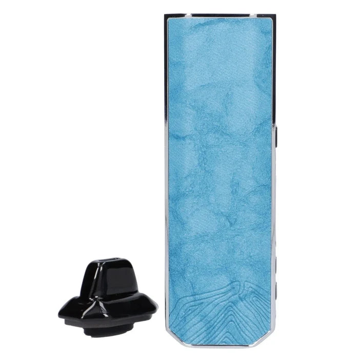 Close-up front view of the blue Xvape Aria Dual Use Vaporizer - Blue showing its textured face panel and a glossy black mouthpiece beside it.