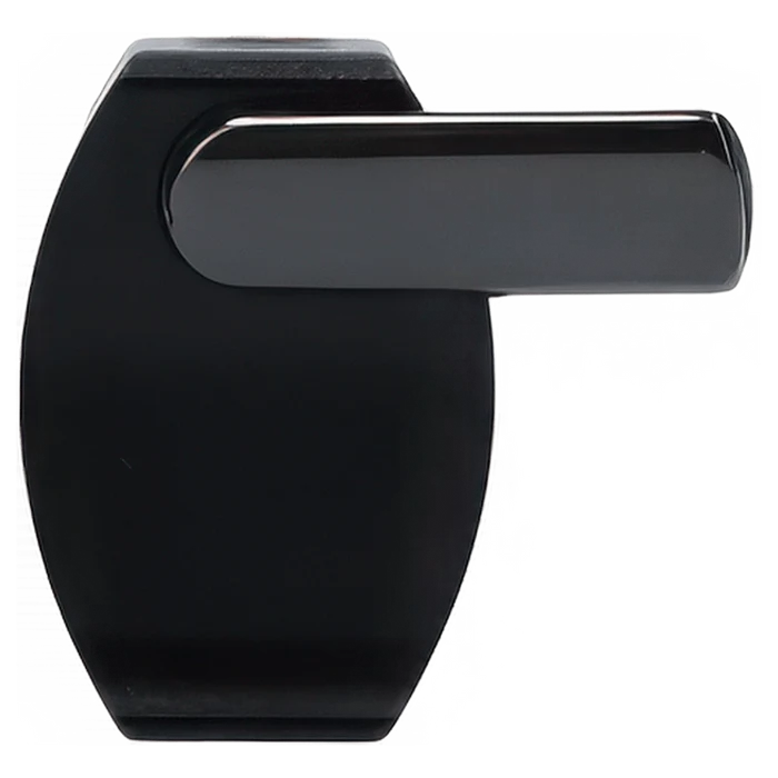 Close-up side view of the black XVape Starry 3.0 Mouthpiece - Black showing its glossy rectangular top section and matte rounded base against a white background