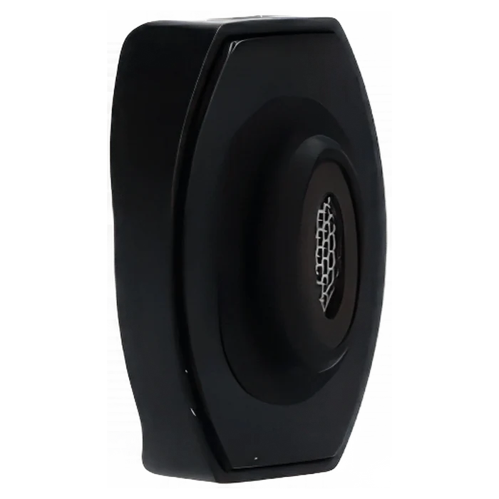 Close-up angled view of the black XVape Starry 3.0 Mouthpiece showing its rounded concentric recesses and central metal screen.