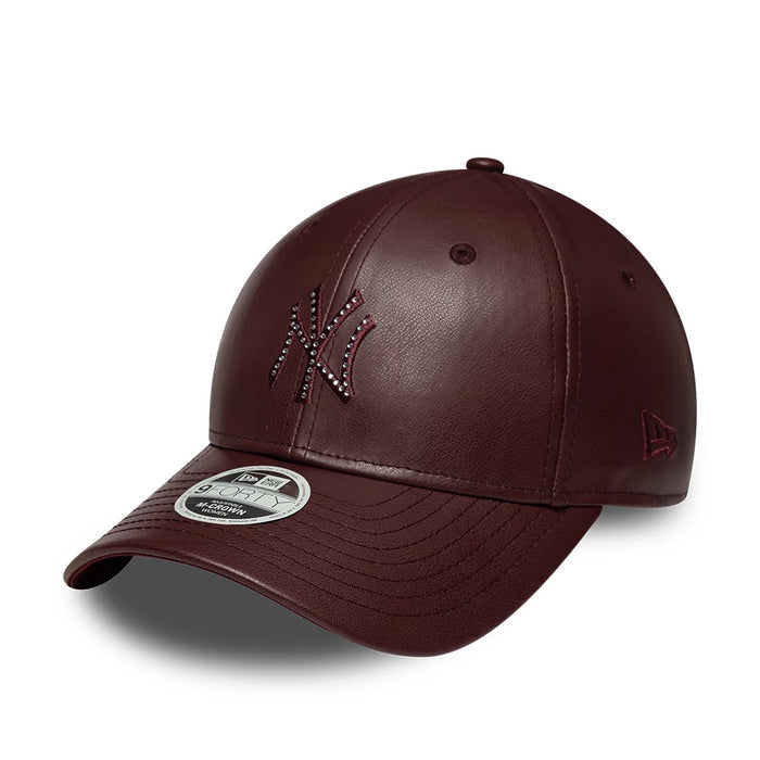 Pictured is this Womens MLB Diamante PU New York Yankees 9FORTY M-Crown cap in dark red. 1