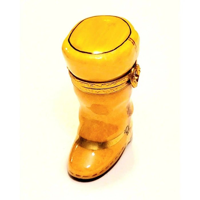 Yellow Cowboy Boot Limoges Box Porcelain Limoges shoes farm animals French Trinket Box
