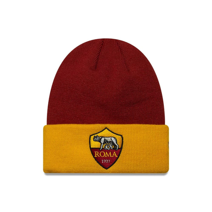 Pictured is this Youth AS Roma Team Skull Knit Beanie hat in dark red. 1
